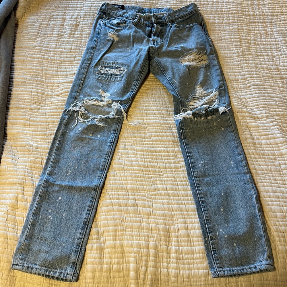 Abercrombie & Fitch white splatter ripped skinny jeans